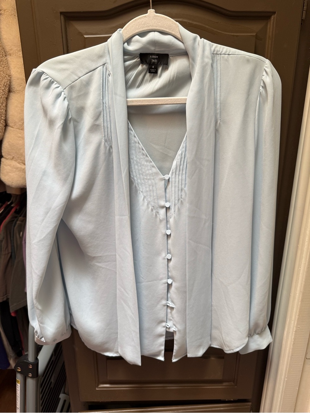 J. Crew Light Blue V-Neck Blouse with Neck Scarf